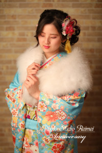 成人前撮り 振袖水色